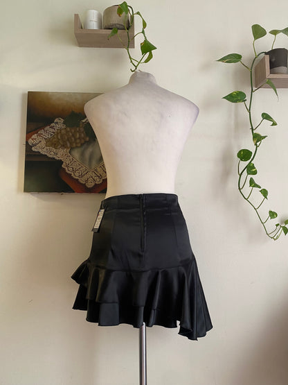 Brand new black satin mini skirt