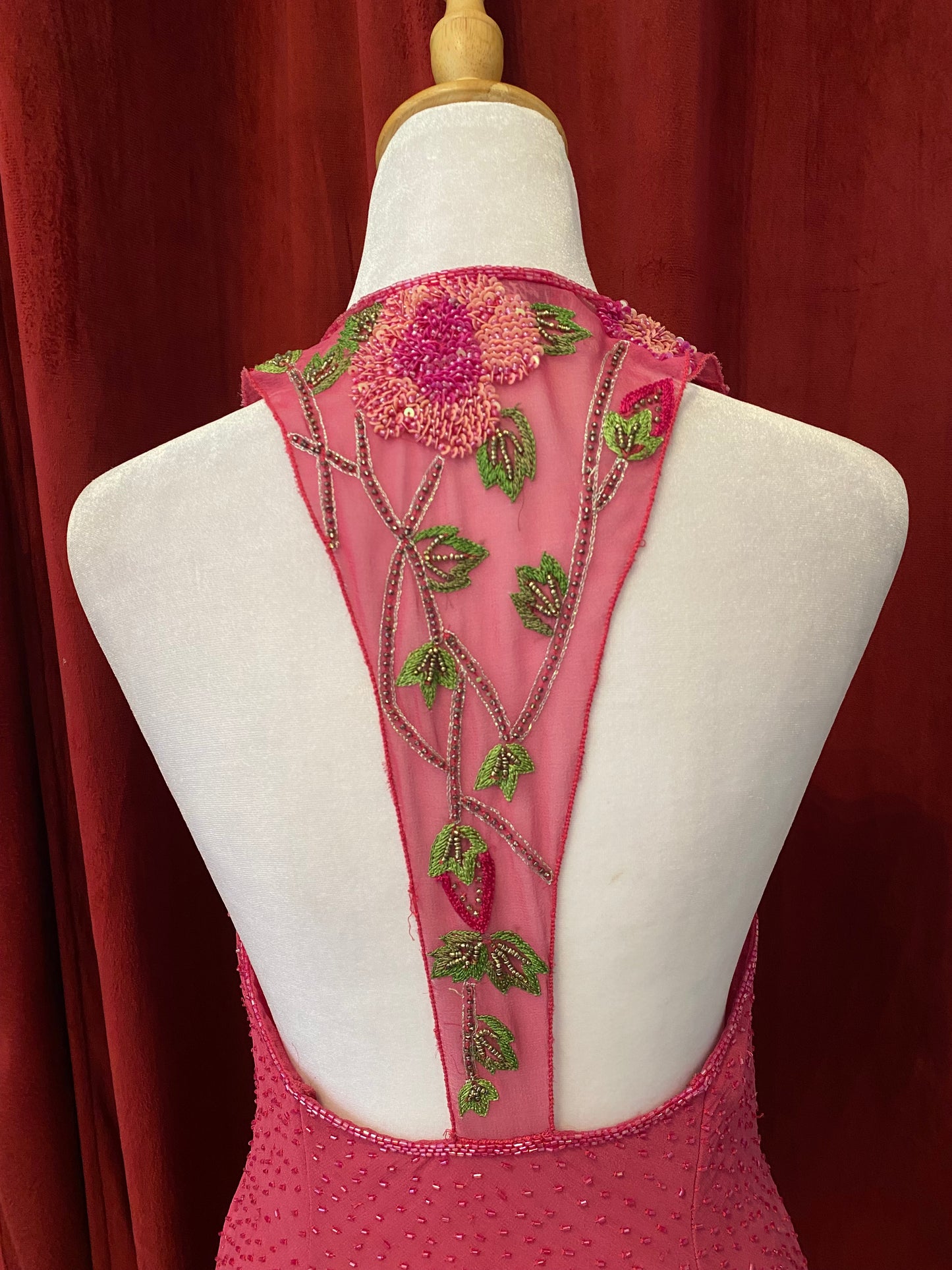 100% silk brand new pink open back handbeaded top 🌸