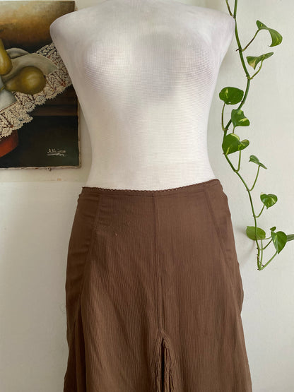 100% silk brown maxi ruffled skirt