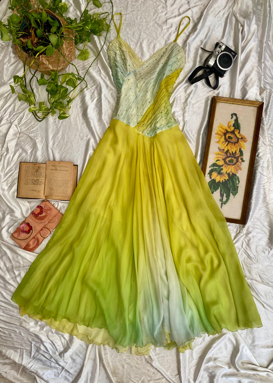 100% silk hand painted floor length gown