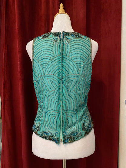 100% silk brand new handbeaded light blue top 🦋