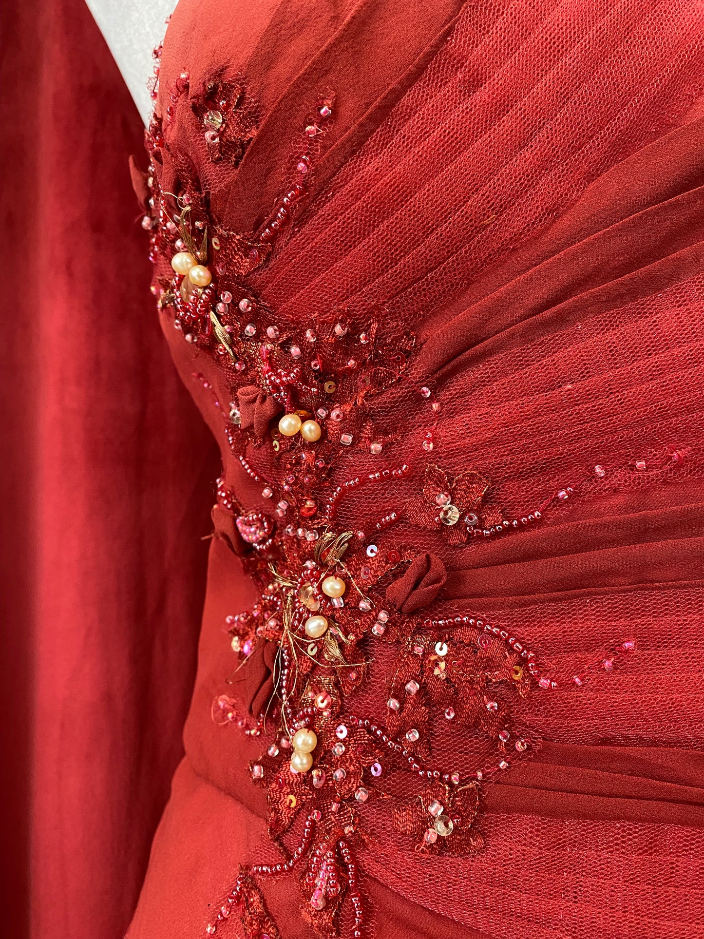 100% silk rose petal sequin dress