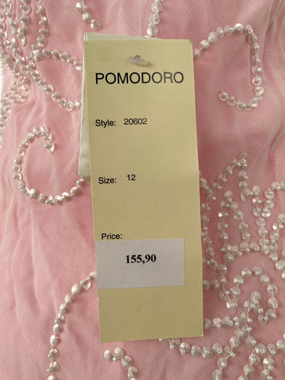 100% silk brand new baby pink maxi dress with handbeaded details