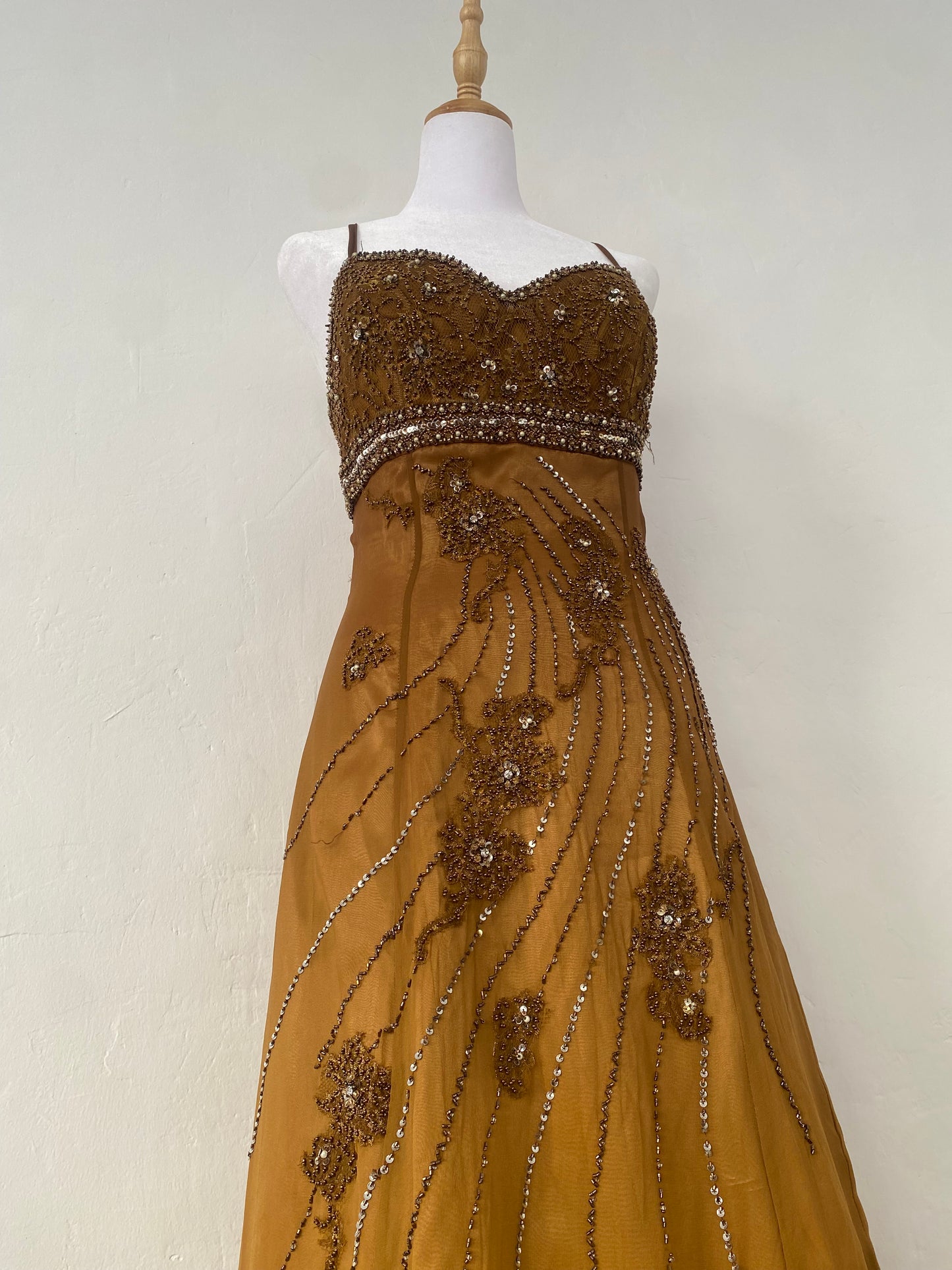 100% silk brand new brown handbeaded maxi dress