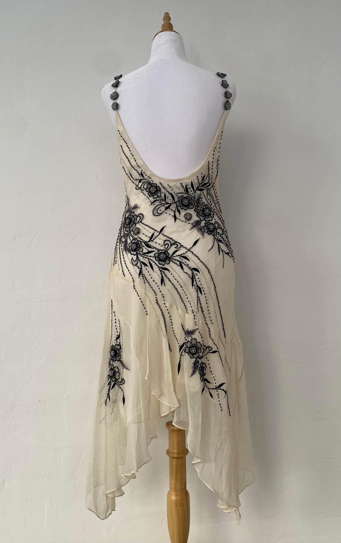 100% silk brand new white dress with handbeaded details