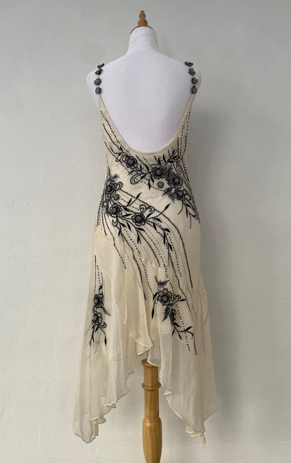 100% silk brand new white dress with handbeaded details