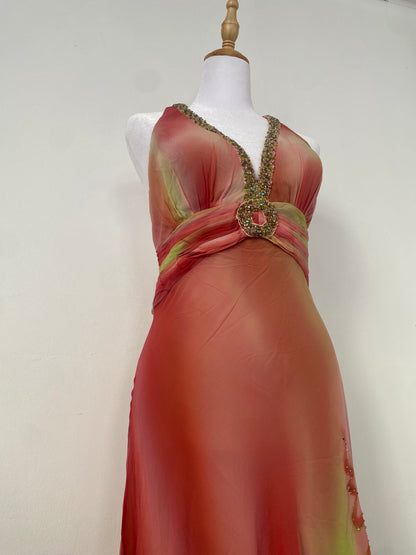 100% silk brand new fairy one of a kind gown with handbeaded details