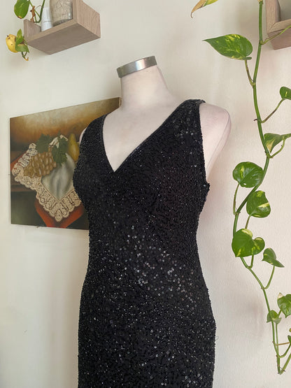 100% silk all over handbeaded black gown