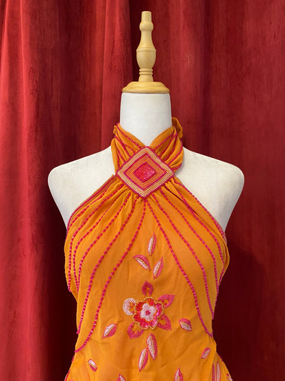 100% silk brand new orange open back handbeaded top 🍊