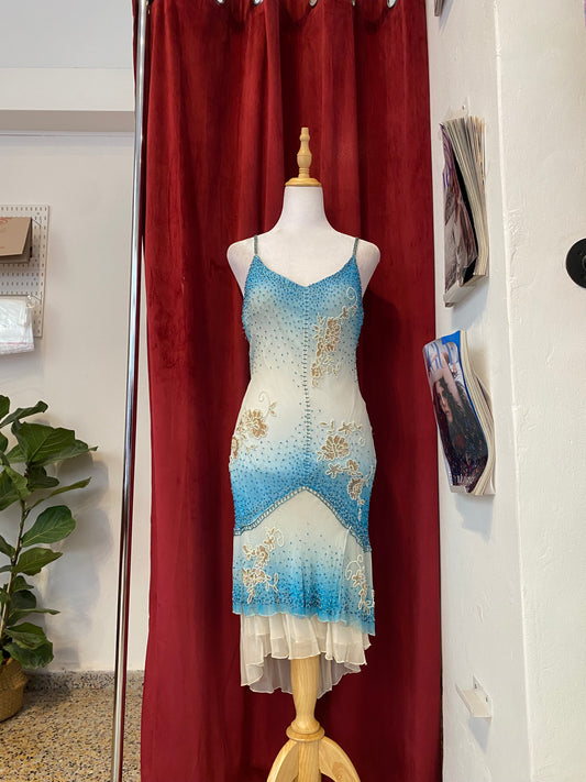 100% silk blue all over sequin mermaid dress 🧜