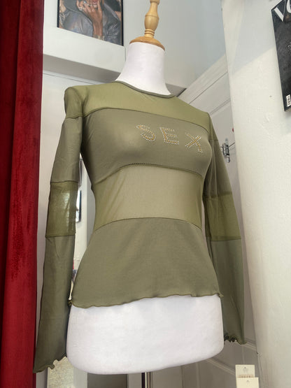 Brand new sheer top with sequin”sex” logo