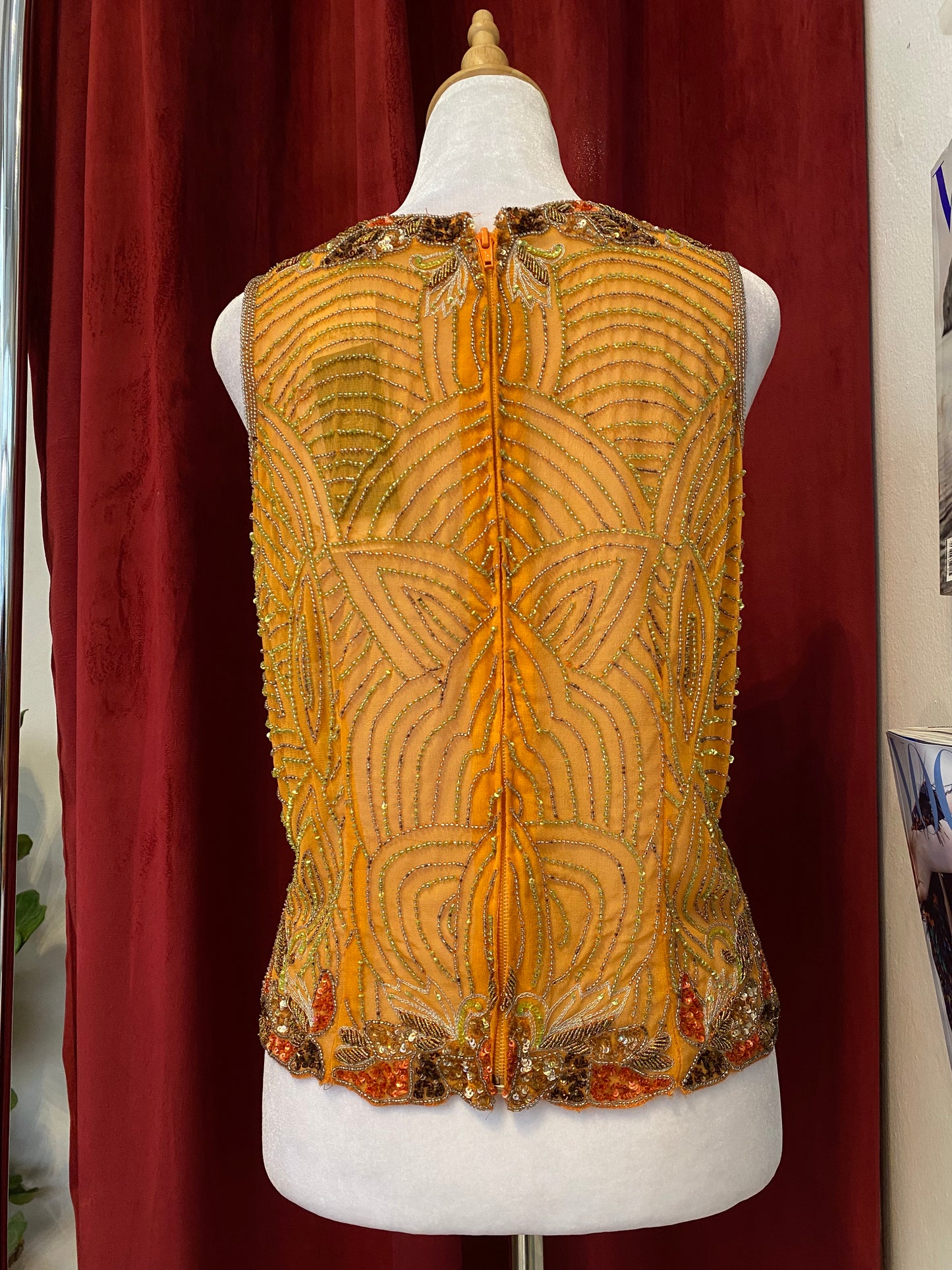 100% silk brand new orange aftershock handbeaded top🧡