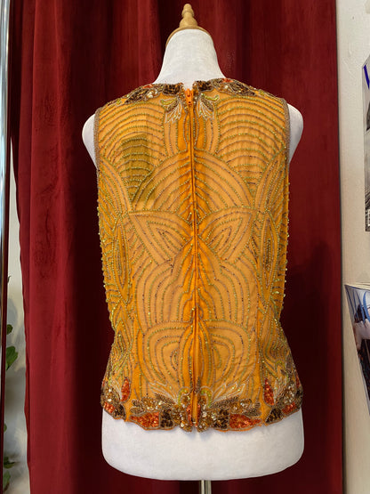 100% silk brand new orange aftershock handbeaded top🧡