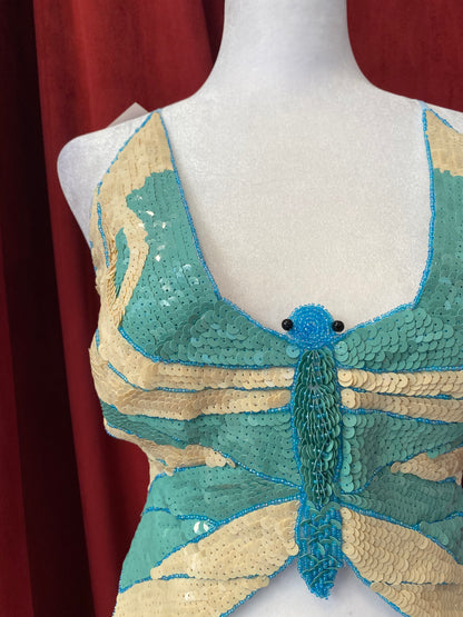 Butterfly y2k top with sequin details and open back