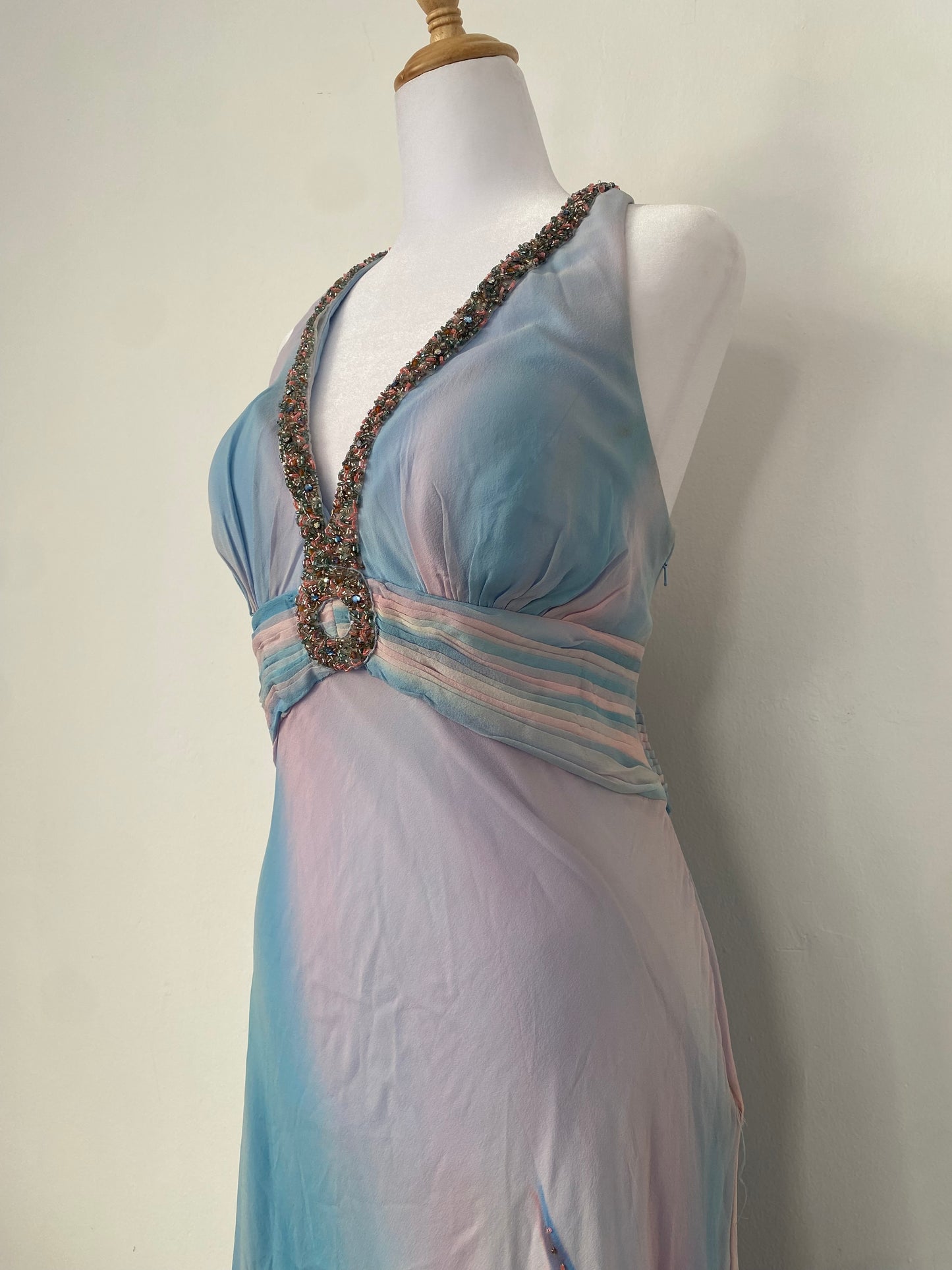 100% silk brand new all over handbeaded one of a kind gown