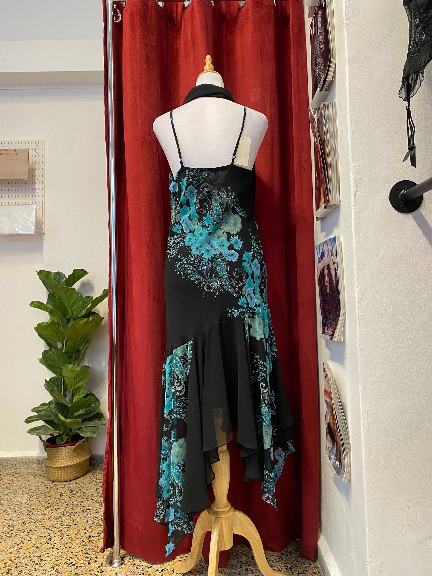 All over handbeaded maxi ruffled dress with matching scarf