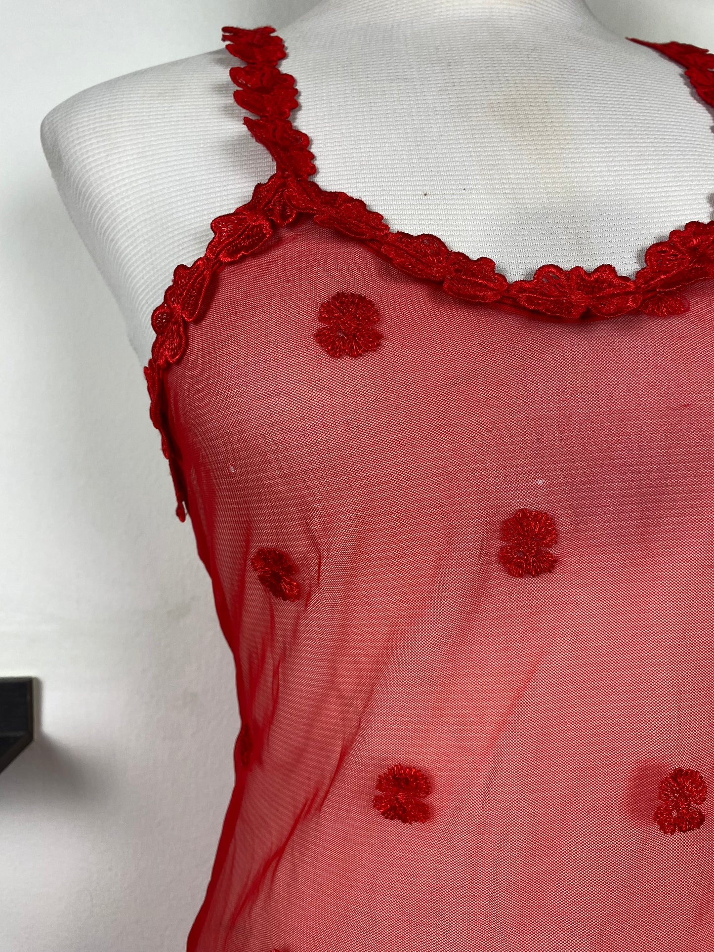 Red embroidered see through baby doll