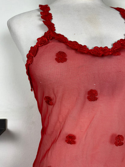 Red embroidered see through baby doll