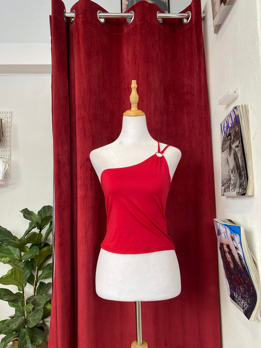 Hot red one shoulder crop top