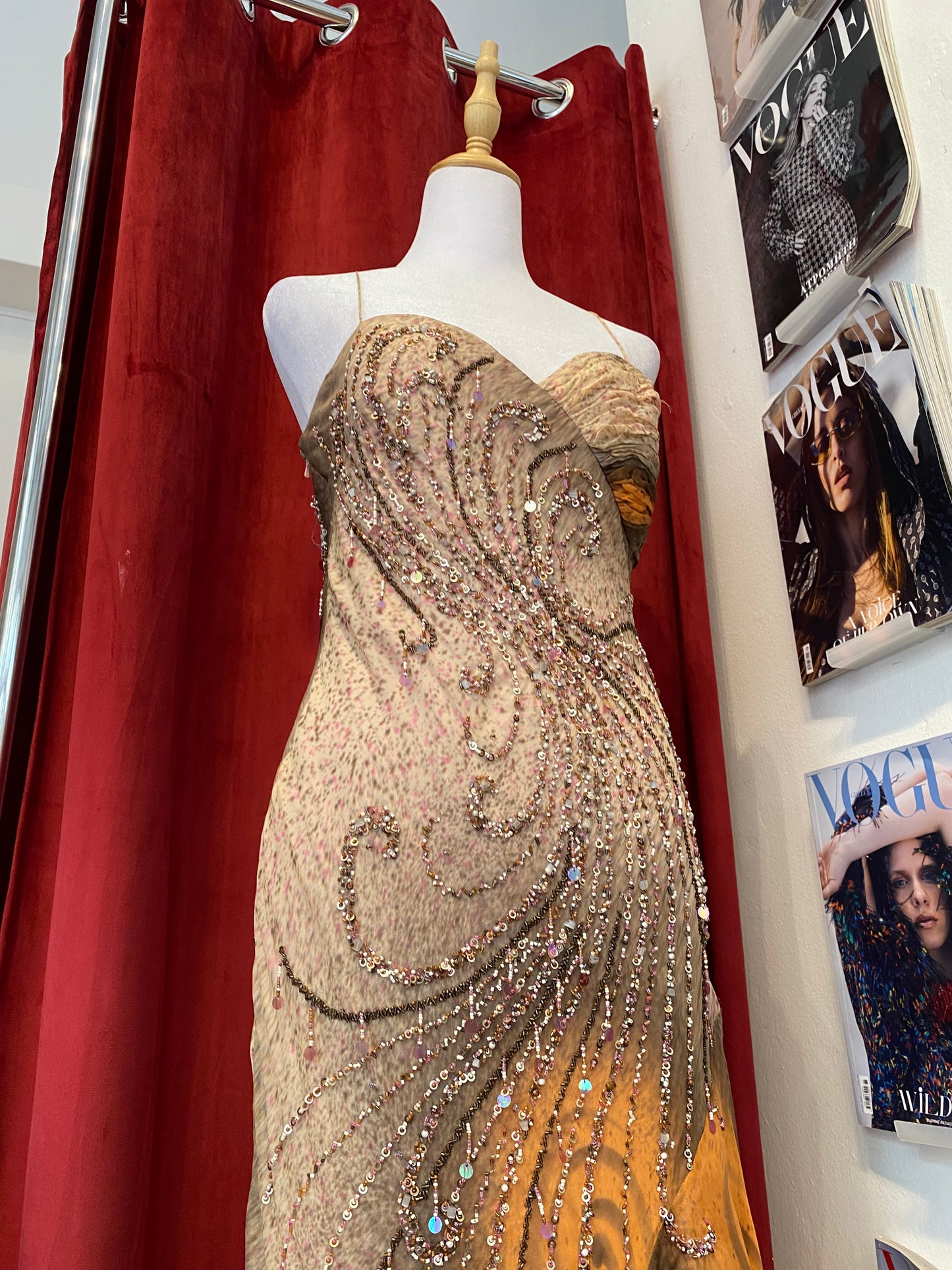 100% silk brand new all over handbeaded gown