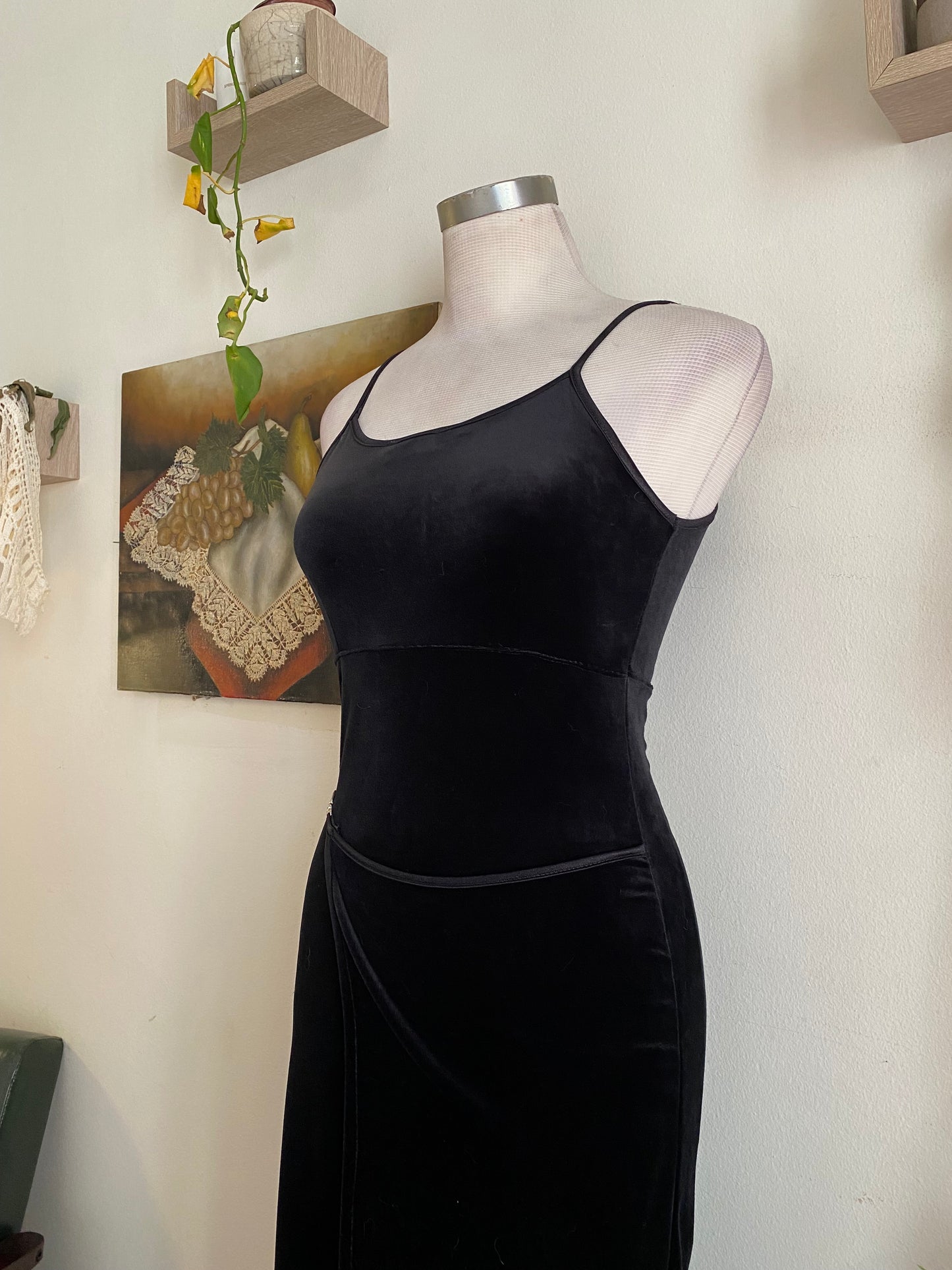 Brand new black maxi velvet dress with buckle details