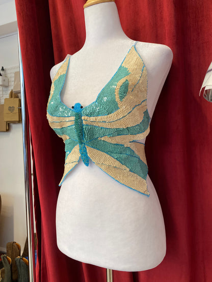 Butterfly y2k top with sequin details and open back