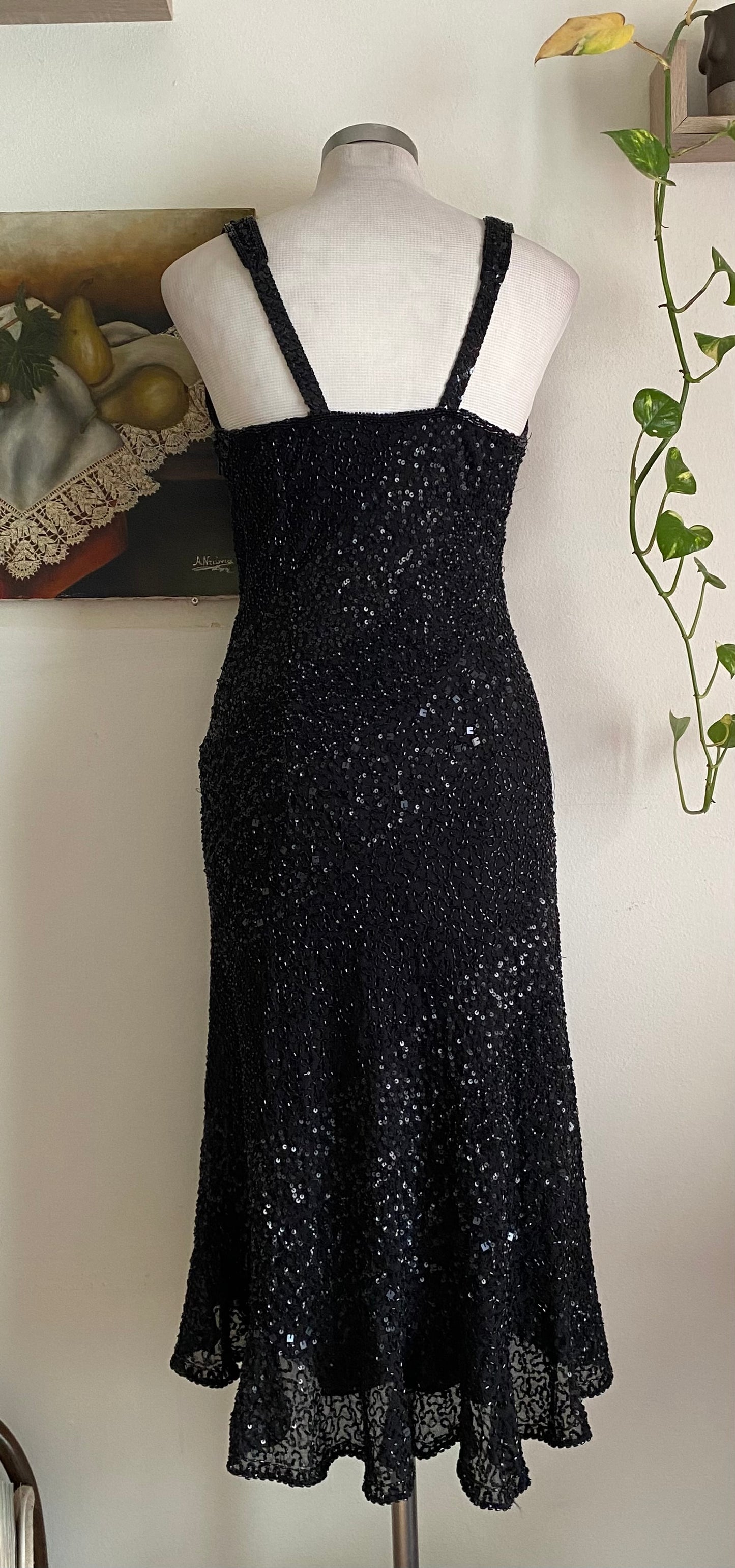 100% silk all over handbeaded black gown