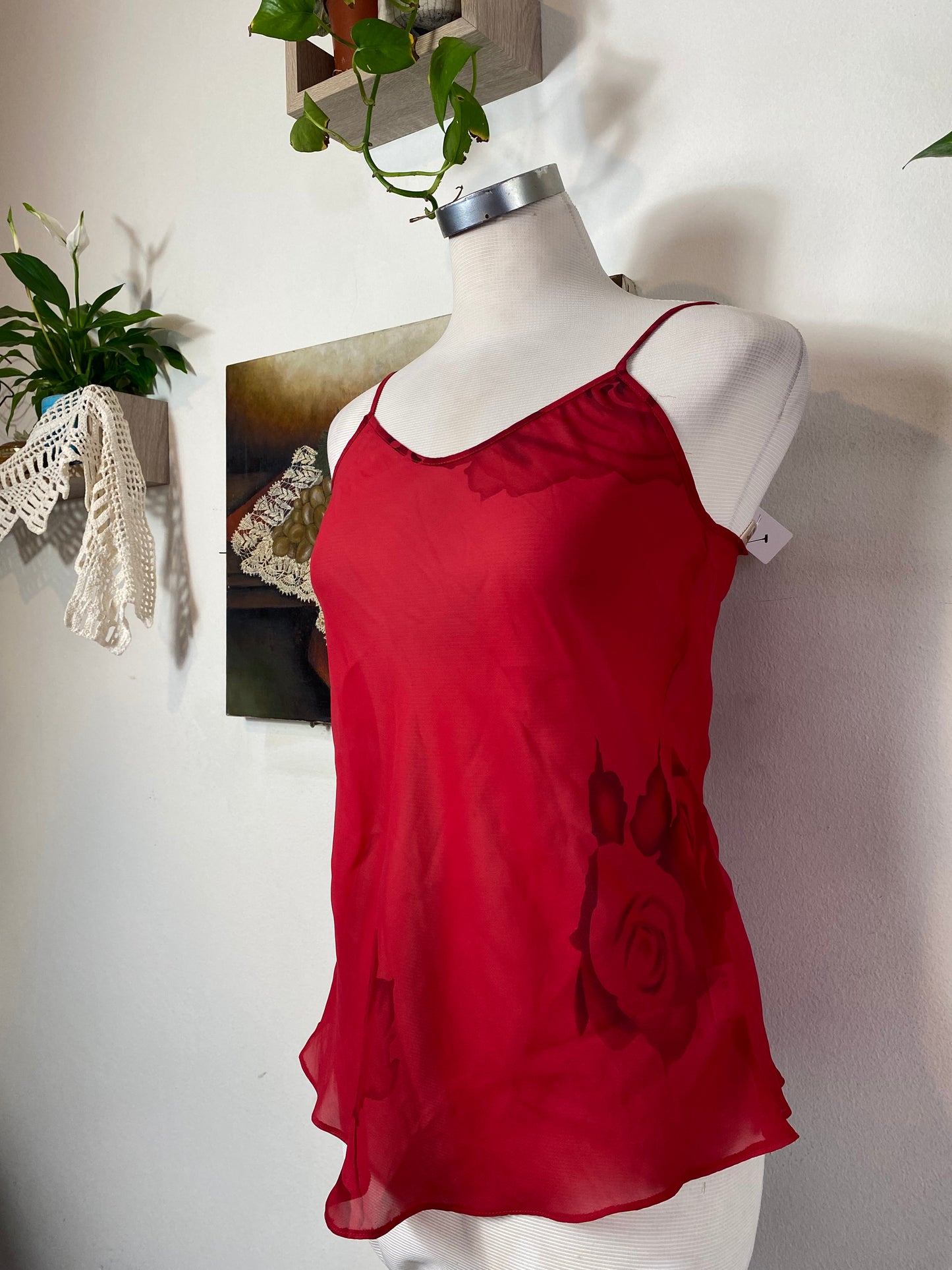 Dark red lingerie top with floral details