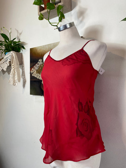 Dark red lingerie top with floral details