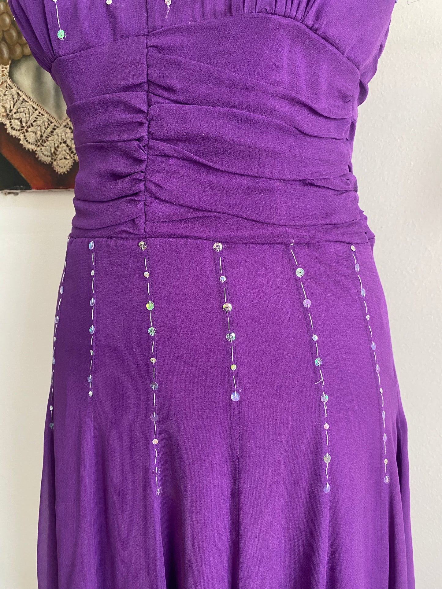 100% silk brand new handbeaded purple gown