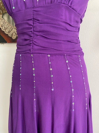 100% silk brand new handbeaded purple gown
