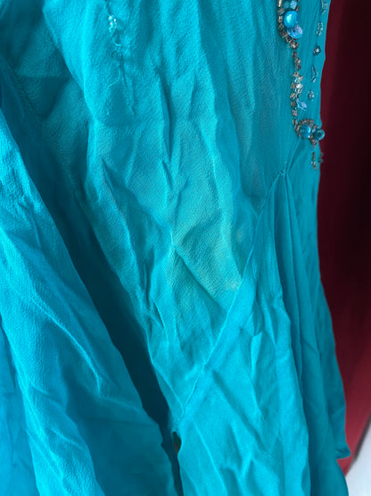 100% silk handbeaded gown with ruffles details