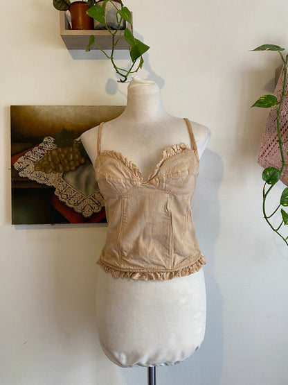 Denim corset with washed out details