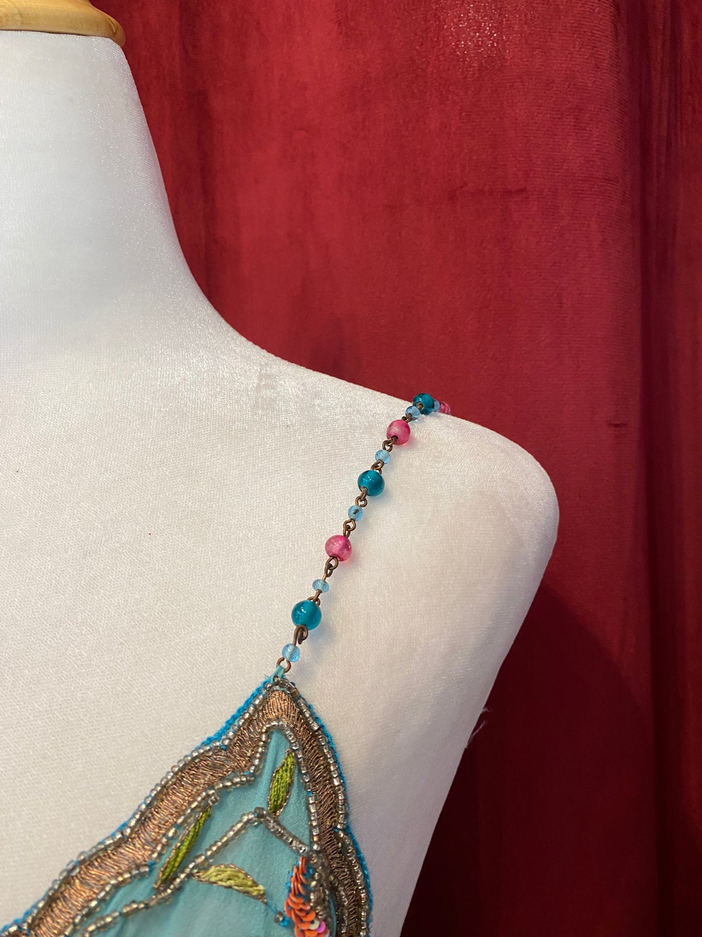 100% silk brand new handbeaded baby blue top 🦋