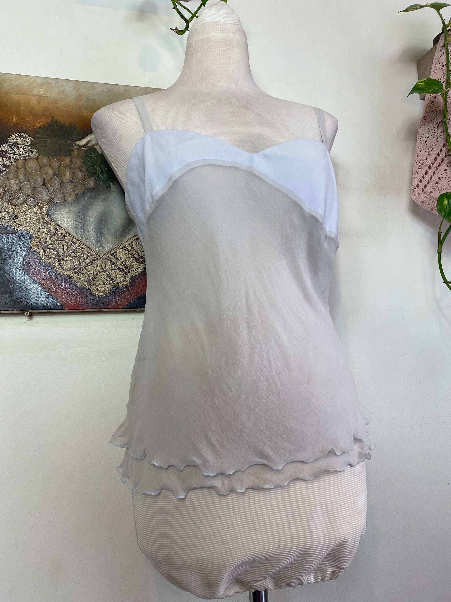 100% silk light grey top