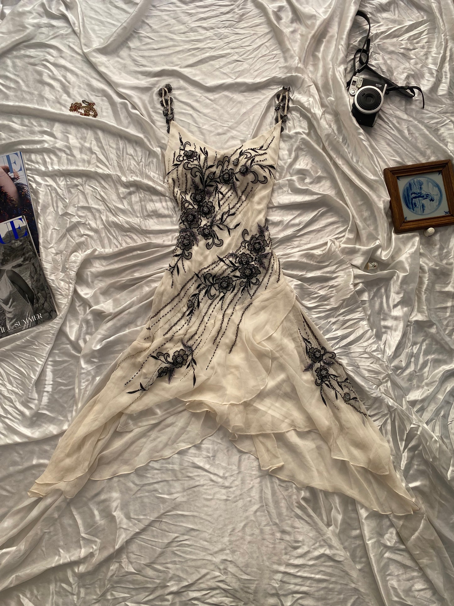 100% silk brand new white dress with handbeaded details