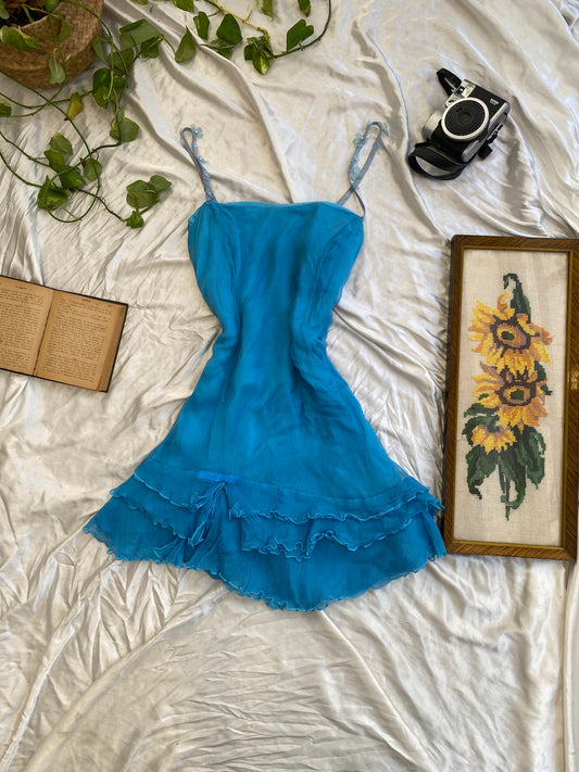 100% silk corseted dress with flower straps 🦋