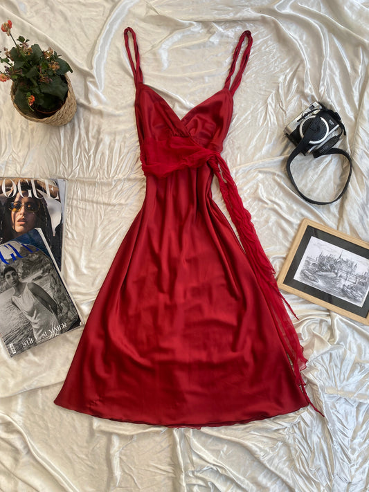 Red wine satin dress