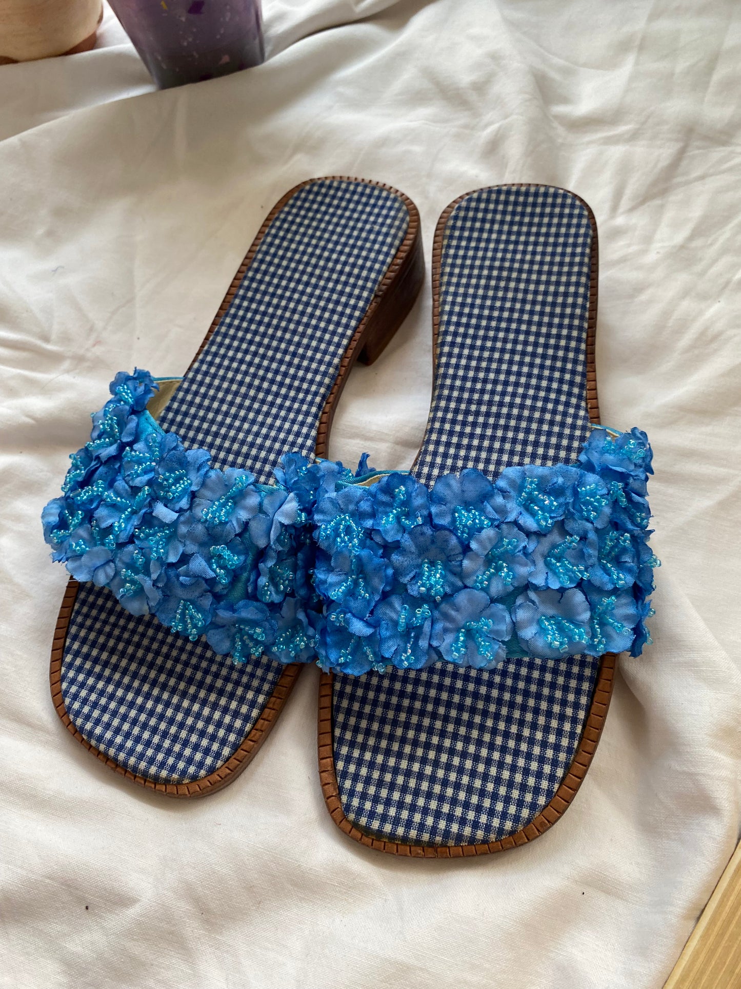 Brand new vintage blue flower sandals