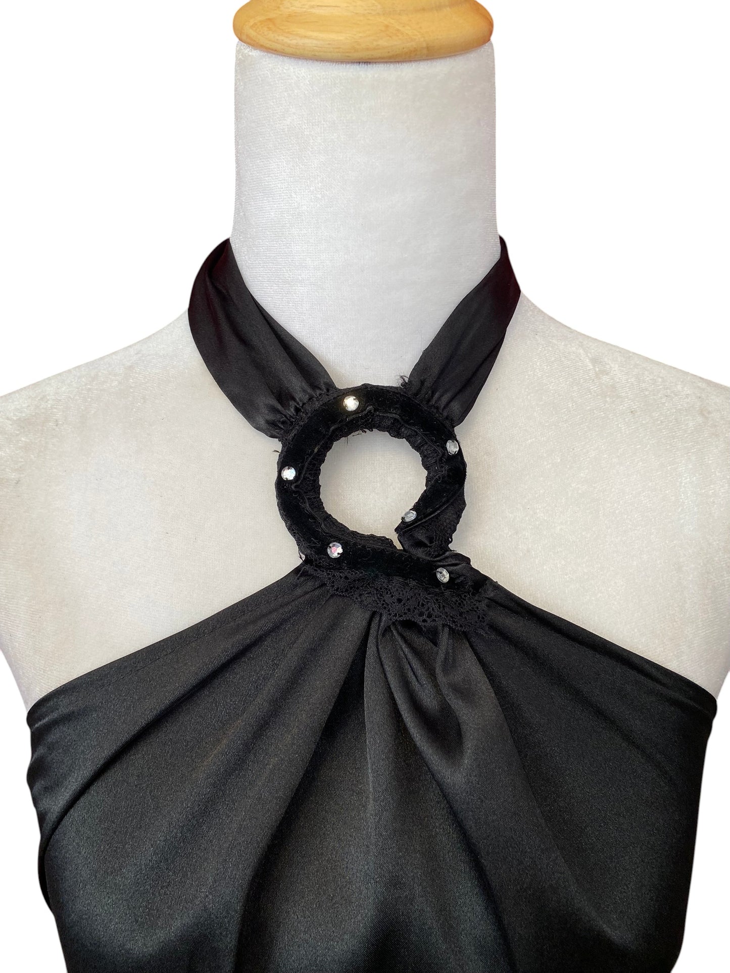 Satin summer halter top with rhinestones🕷️