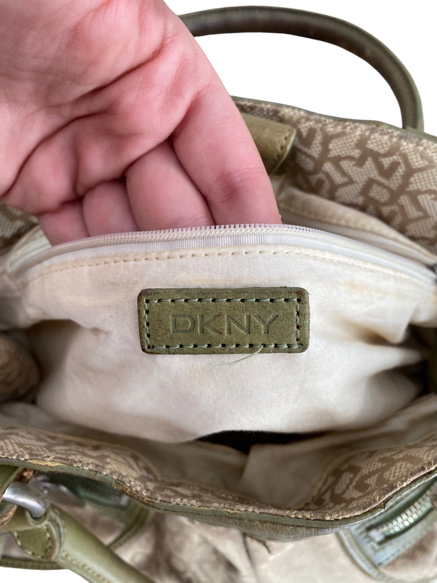 DNKY Green leather canvas bag