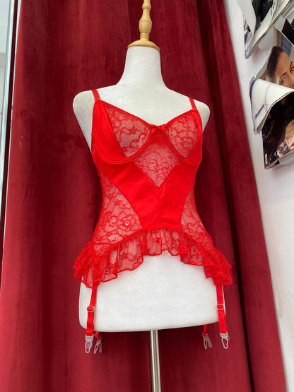 Intricate red lace corset
