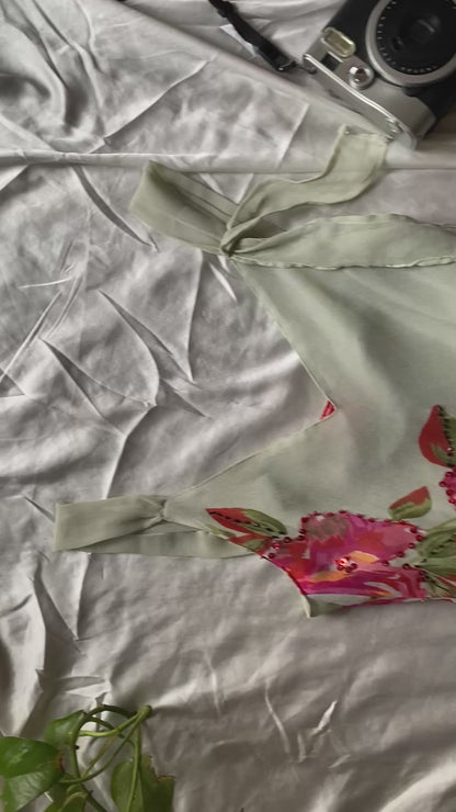 Handbeaded ruffled floral dress