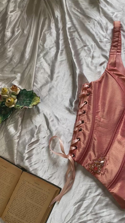 Brand new liquid organza orange lace up beaded corset