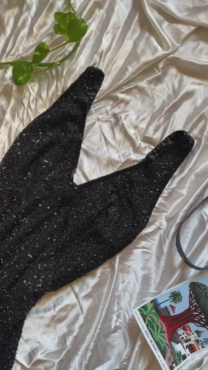 100% silk all over handbeaded black gown