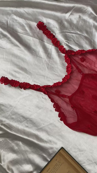 Red embroidered see through baby doll